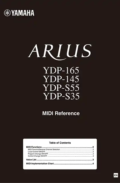 yamaha雅马哈YDP-165_YDP-145_YDP-S55_YDP-S35_MIDI Reference